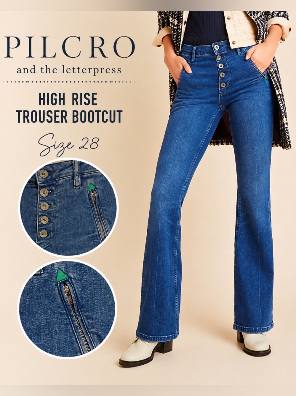Anthropology Pilcro‎ and the Letterpress High Rise Trouser Bootcut Jeans Size 28